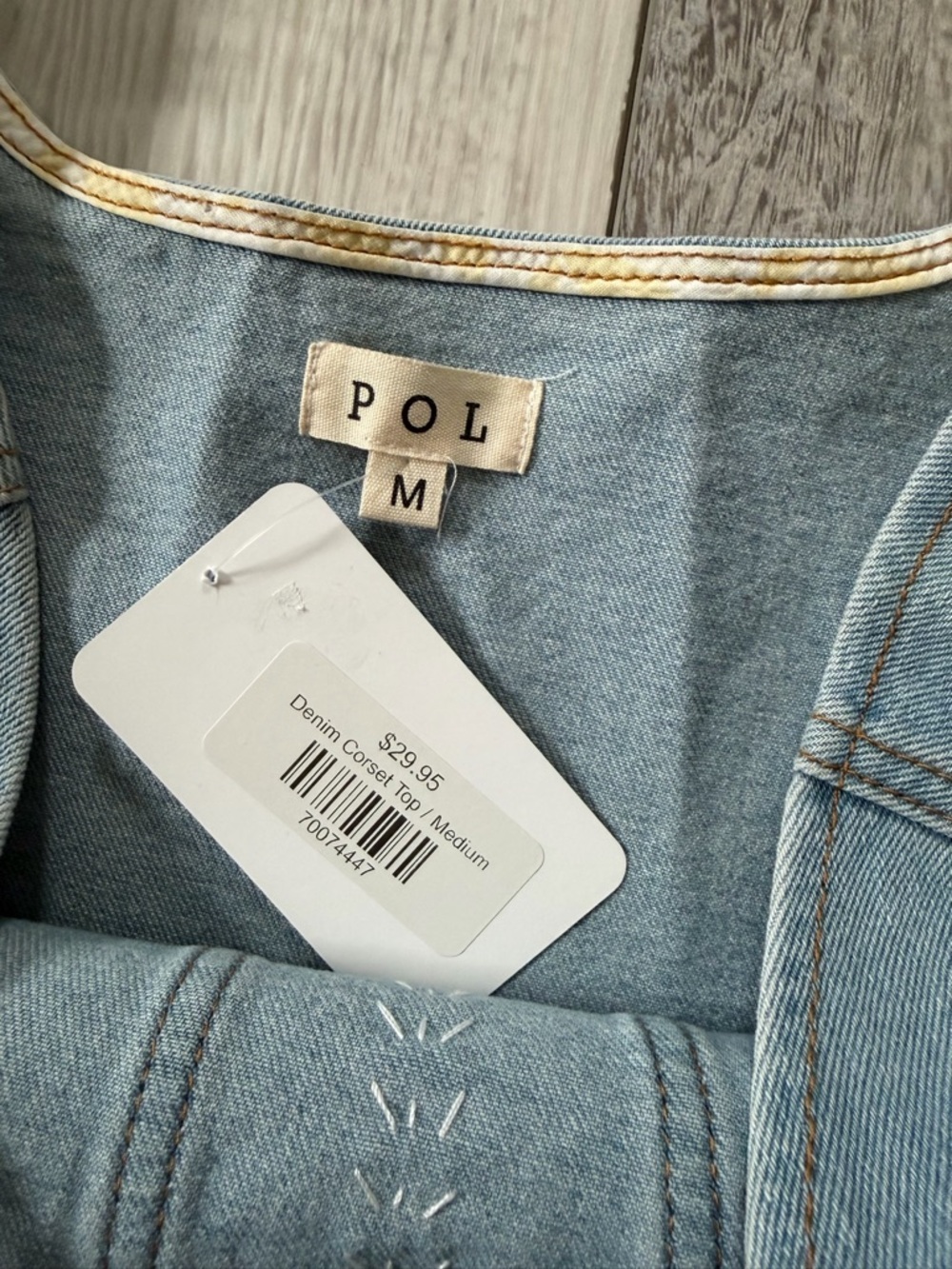 NWT POL Rhinestone Denim Corset Cropped Tank Top size Medium - Picture 6 of 11